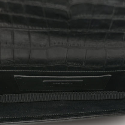 Saint Laurent Calfskin Crocodile Embossed Classic Kate Monogram Clutch Black 5 of 9