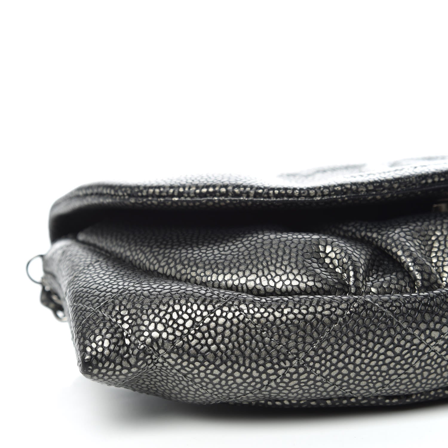 Chanel Metallic Caviar Half Moon Wallet On Chain WOC Dark Silver 5 of 11