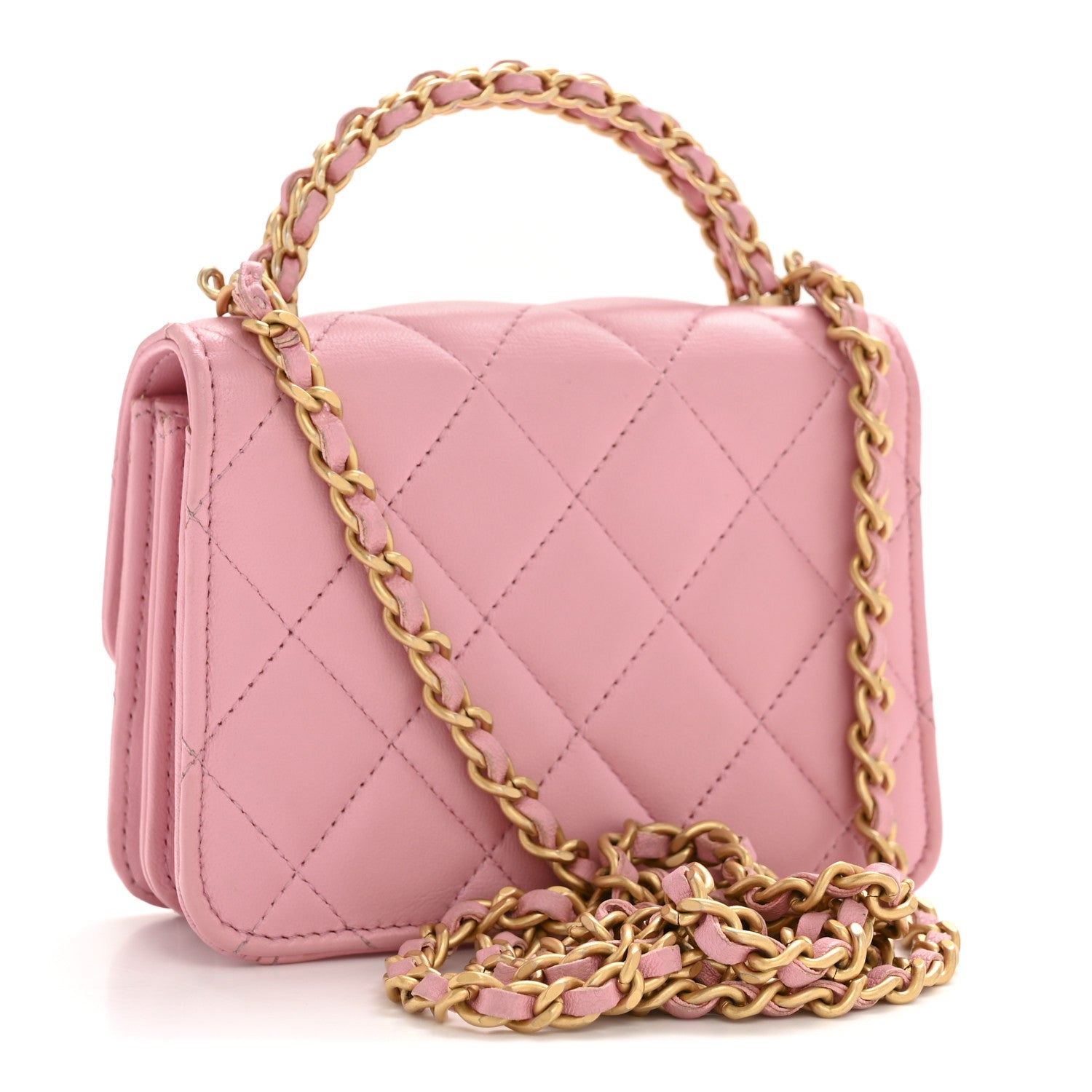 Chanel Lambskin Quilted Pick Me Up Mini Wallet On Chain Light Pink 3 of 12