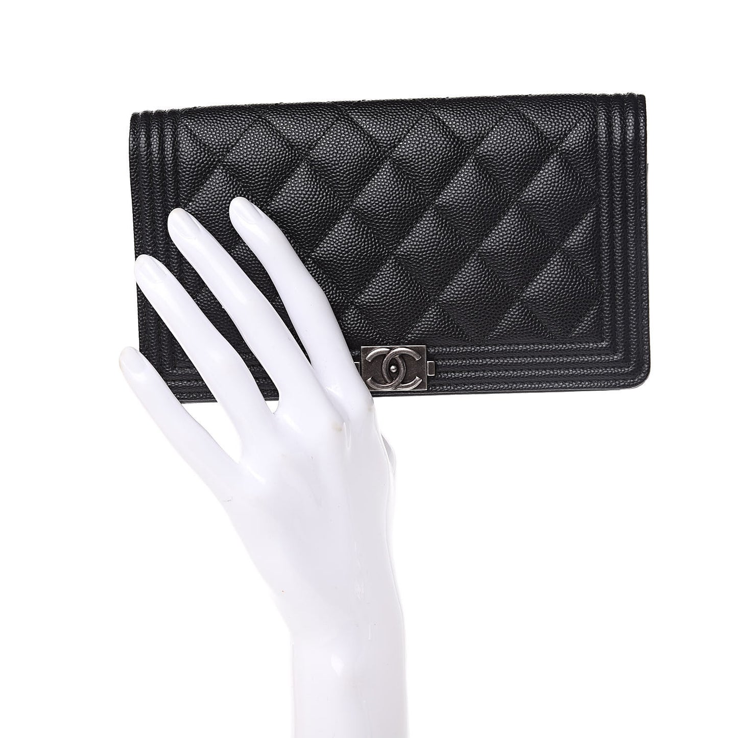 Caviar Quilted Boy Yen Wallet Black
