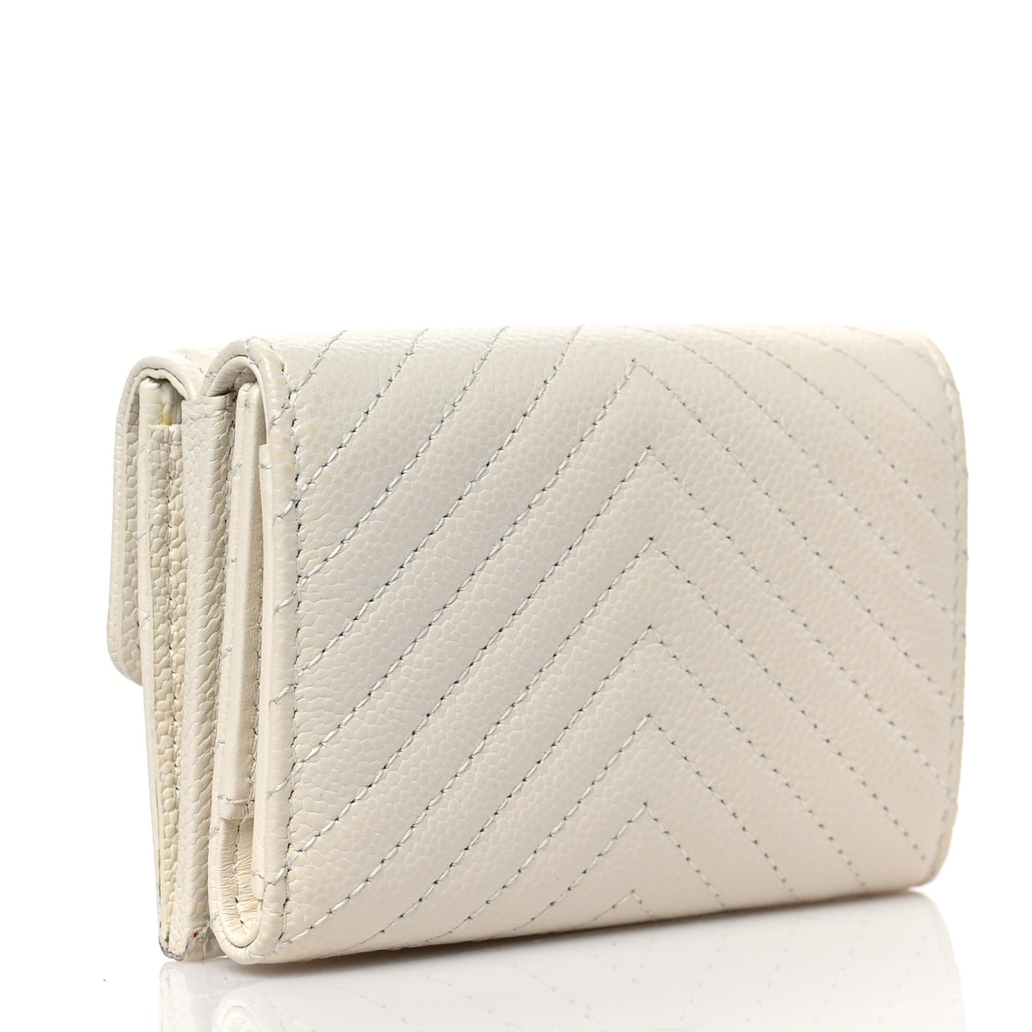 Caviar Chevron Quilted Small Boy Flap Wallet White