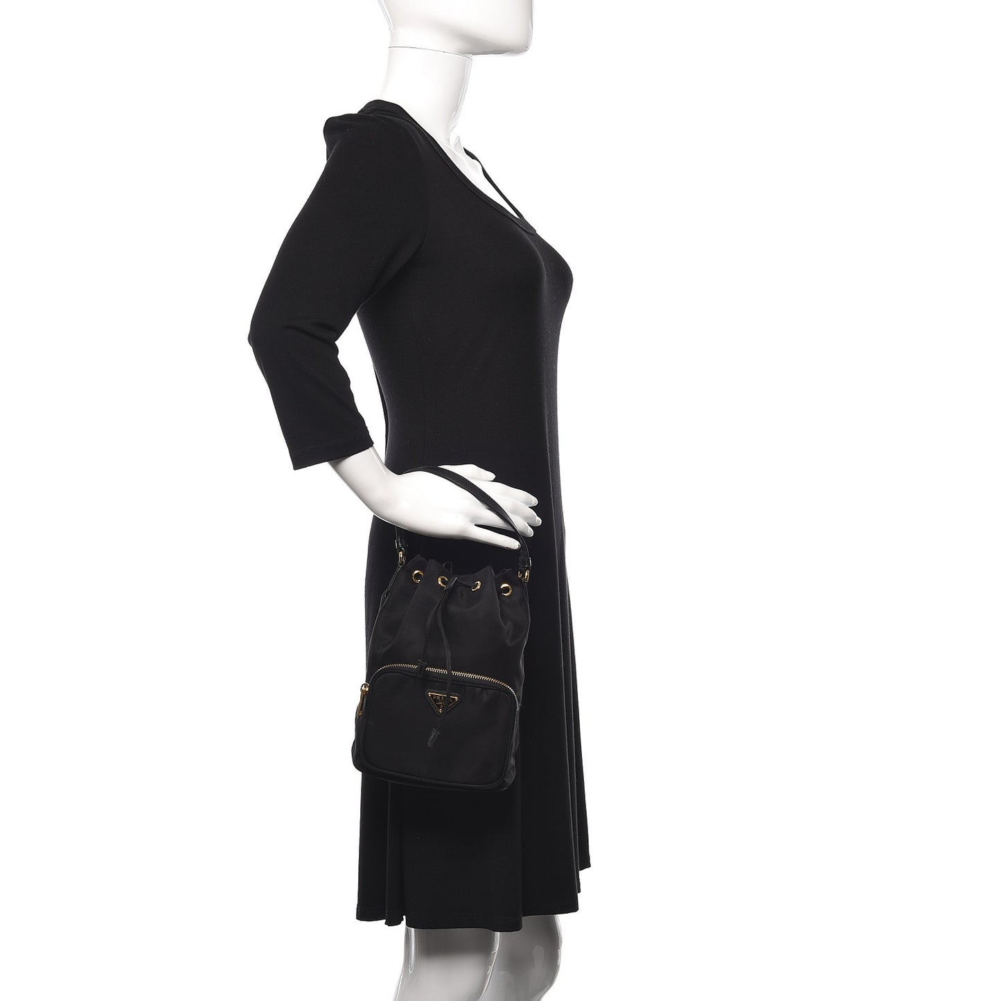 Saffiano Tessuto Nylon Mini Bucket Crossbody Bag Black