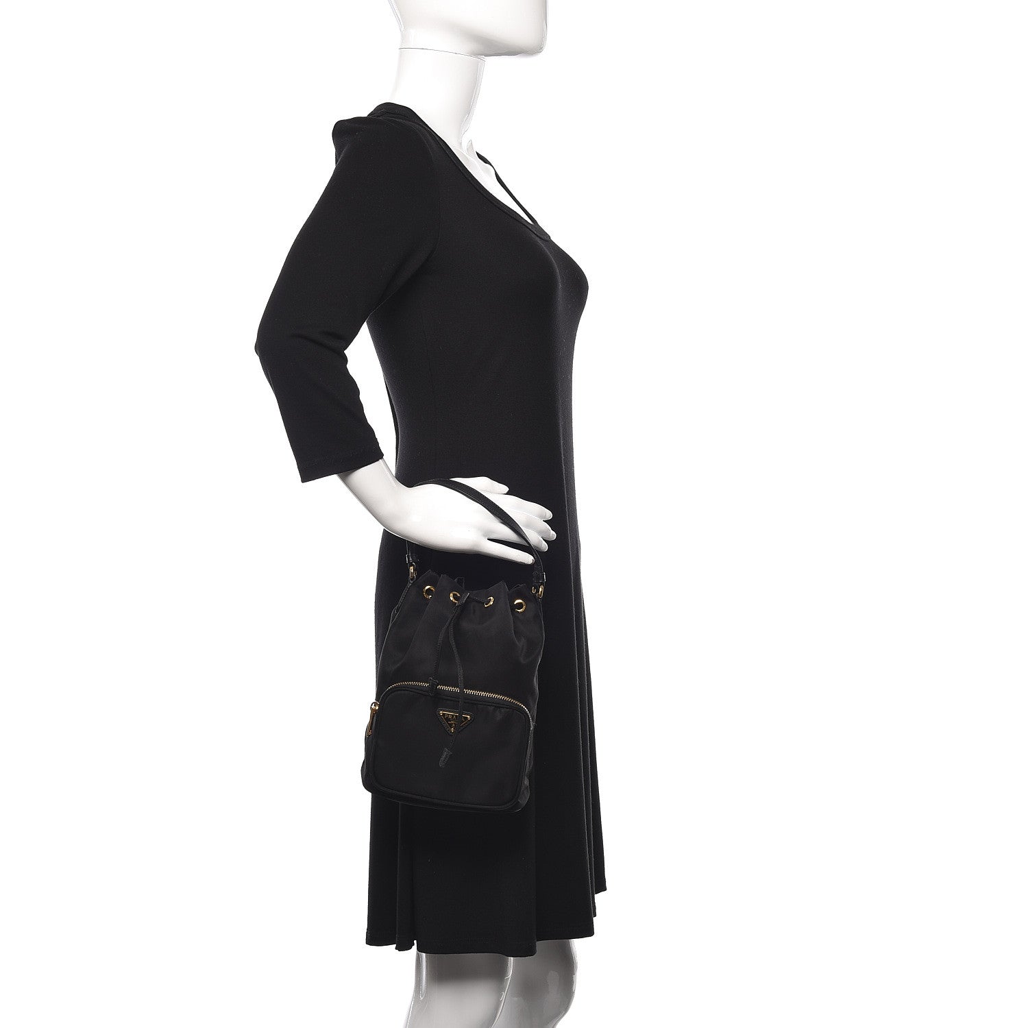 Prada Saffiano Tessuto Nylon Mini Bucket Crossbody Bag Black 2 of 9