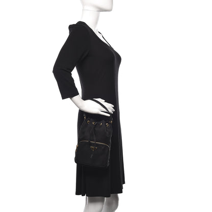 Prada Saffiano Tessuto Nylon Mini Bucket Crossbody Bag Black 2 of 9