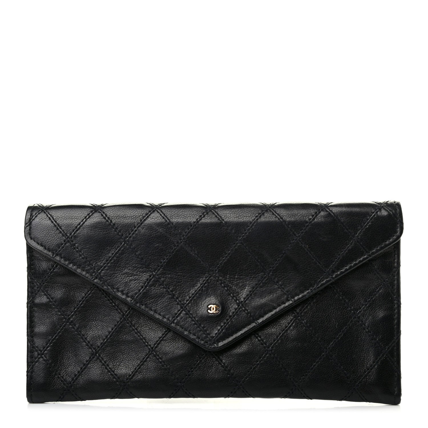 Chanel Lambskin Diamond Stitched Envelope Long Flap Wallet Black 1 of 7