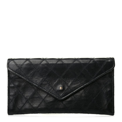 Chanel Lambskin Diamond Stitched Envelope Long Flap Wallet Black 1 of 7