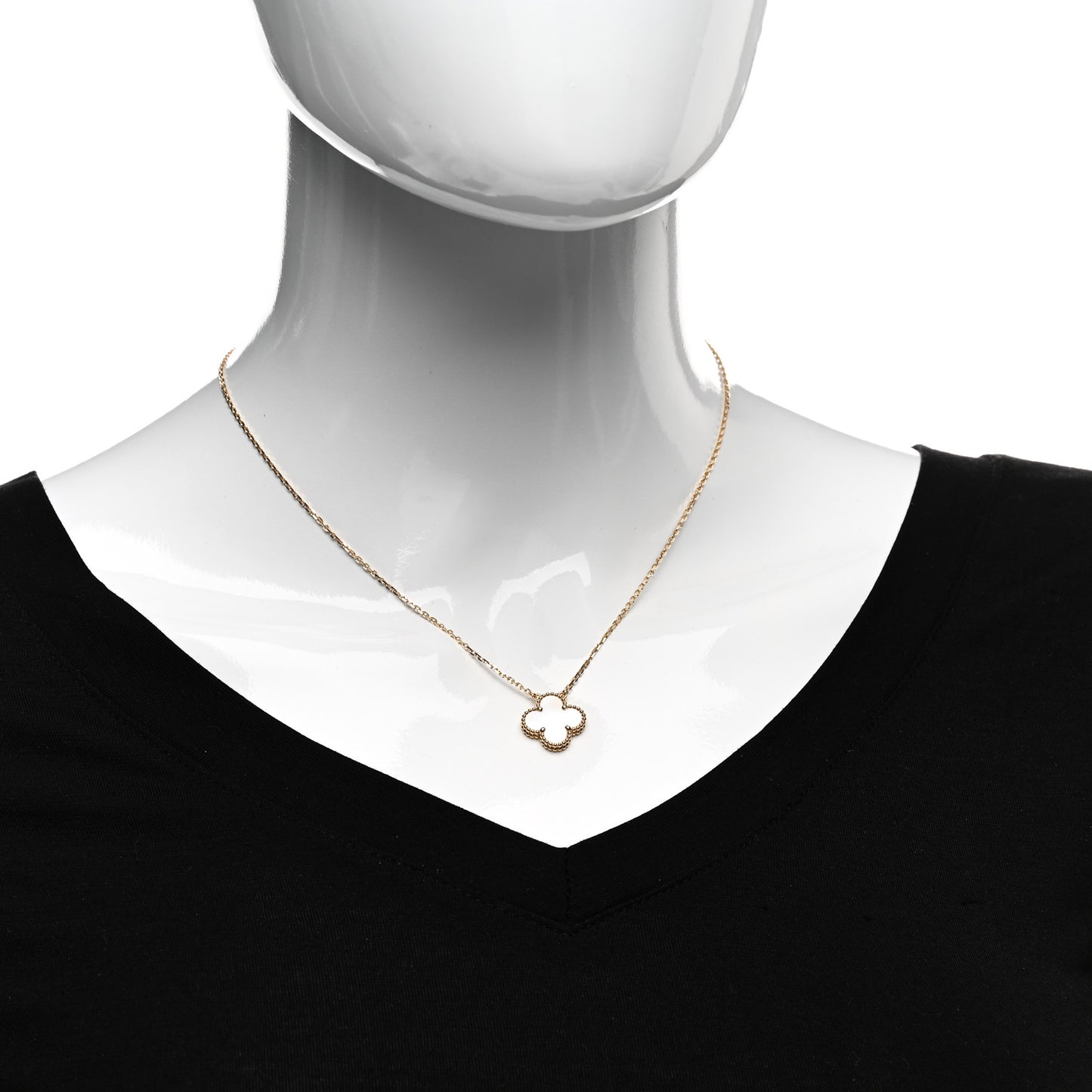 18K Yellow Gold Mother of Pearl Vintage Alhambra Pendant Necklace