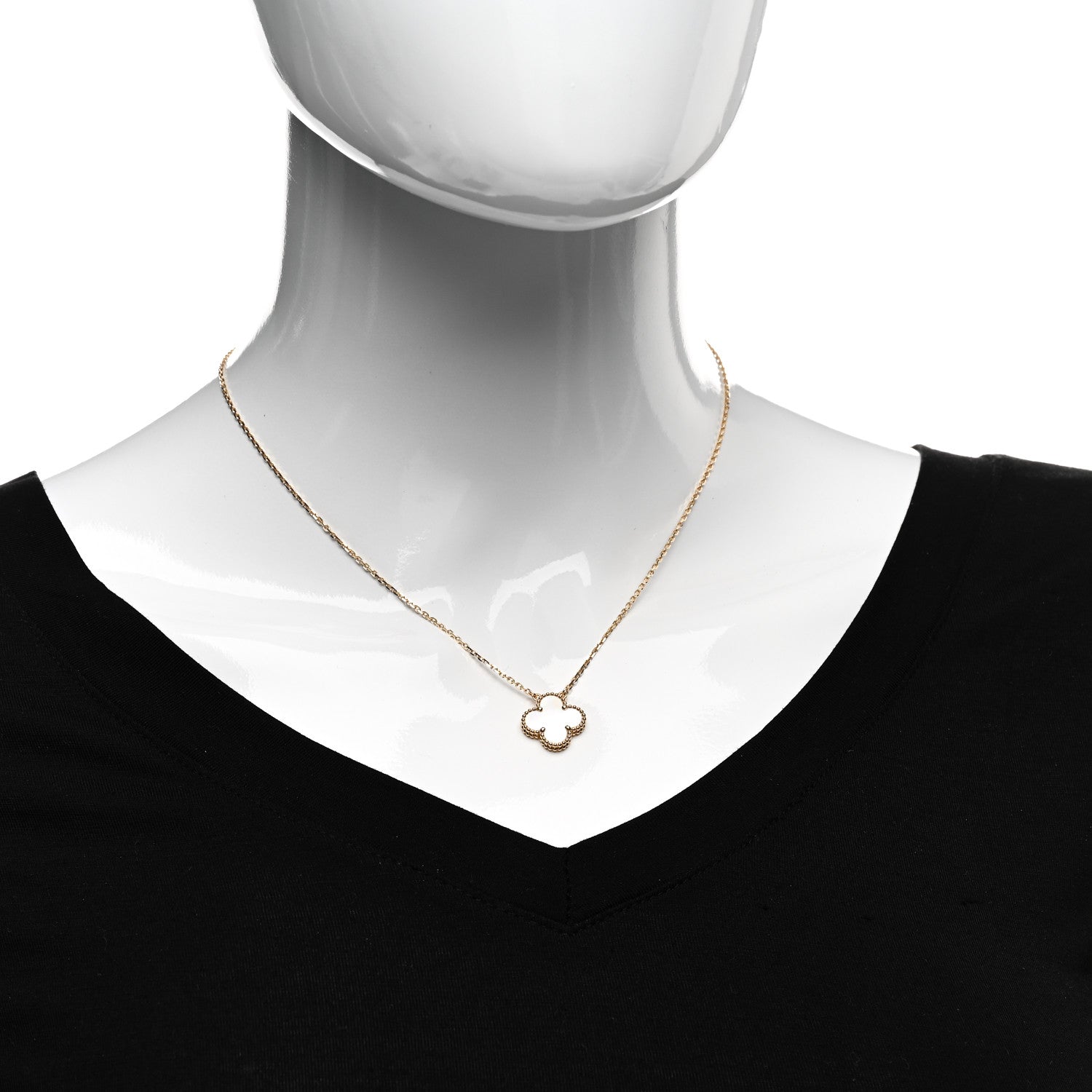 Van Cleef & Arpels 18K Yellow Gold Mother of Pearl Vintage Alhambra Pendant Necklace 3 of 7