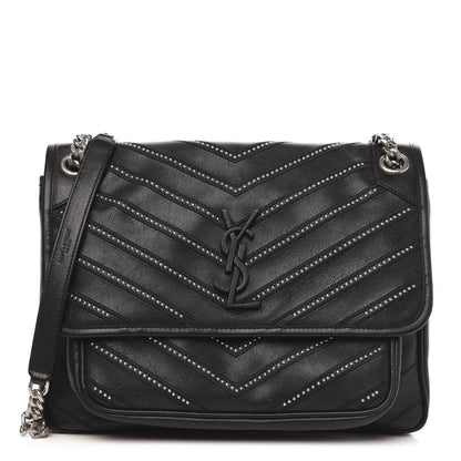 Saint Laurent Lambskin Matelasse Monogram Microstud Medium Niki Chain Satchel Black 1 of 9