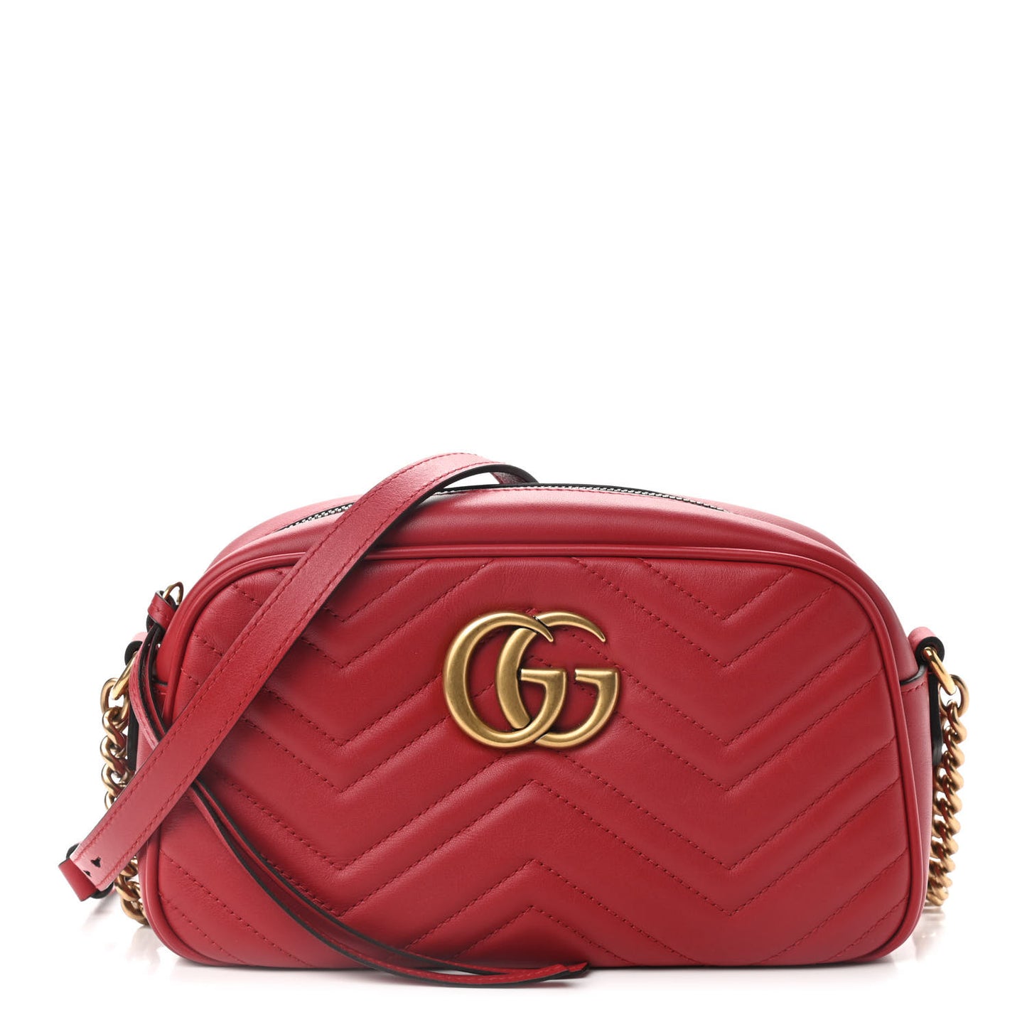 Calfskin Matelasse Small GG Marmont Chain Shoulder Bag Hibiscus Red
