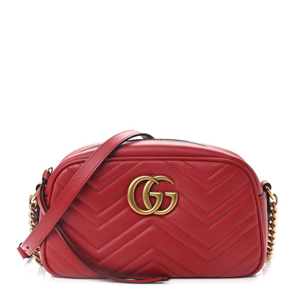 Gucci Calfskin Matelasse Small GG Marmont Chain Shoulder Bag Hibiscus Red 1 of 10
