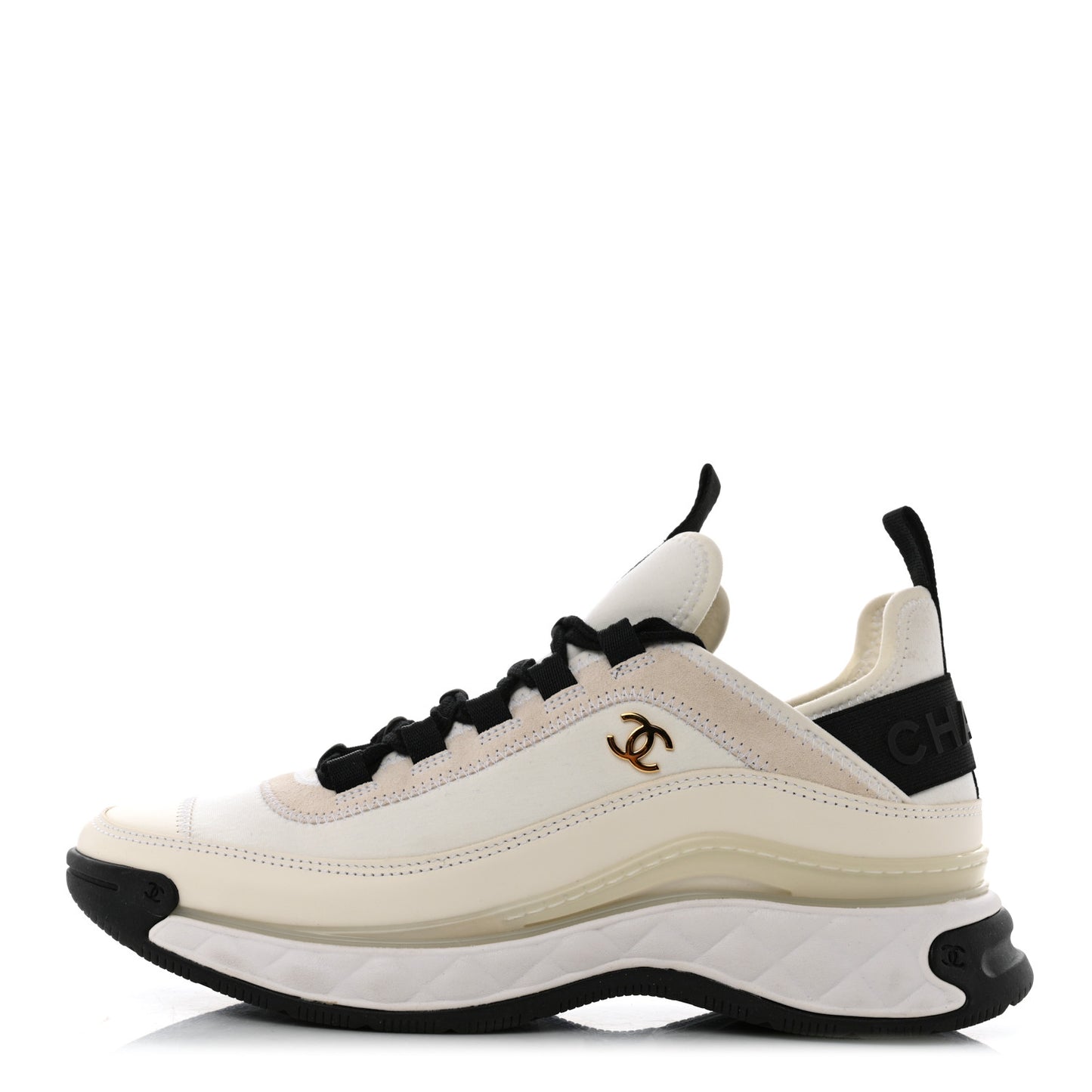 Velvet Calfskin Mixed Fibers CC Sneakers 39 Ivory Black