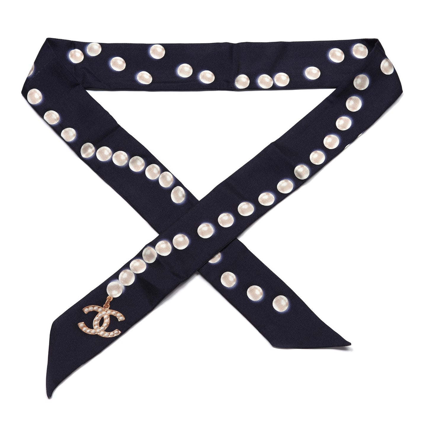 Silk Pearl CC Slim Bandeau Scarf Navy