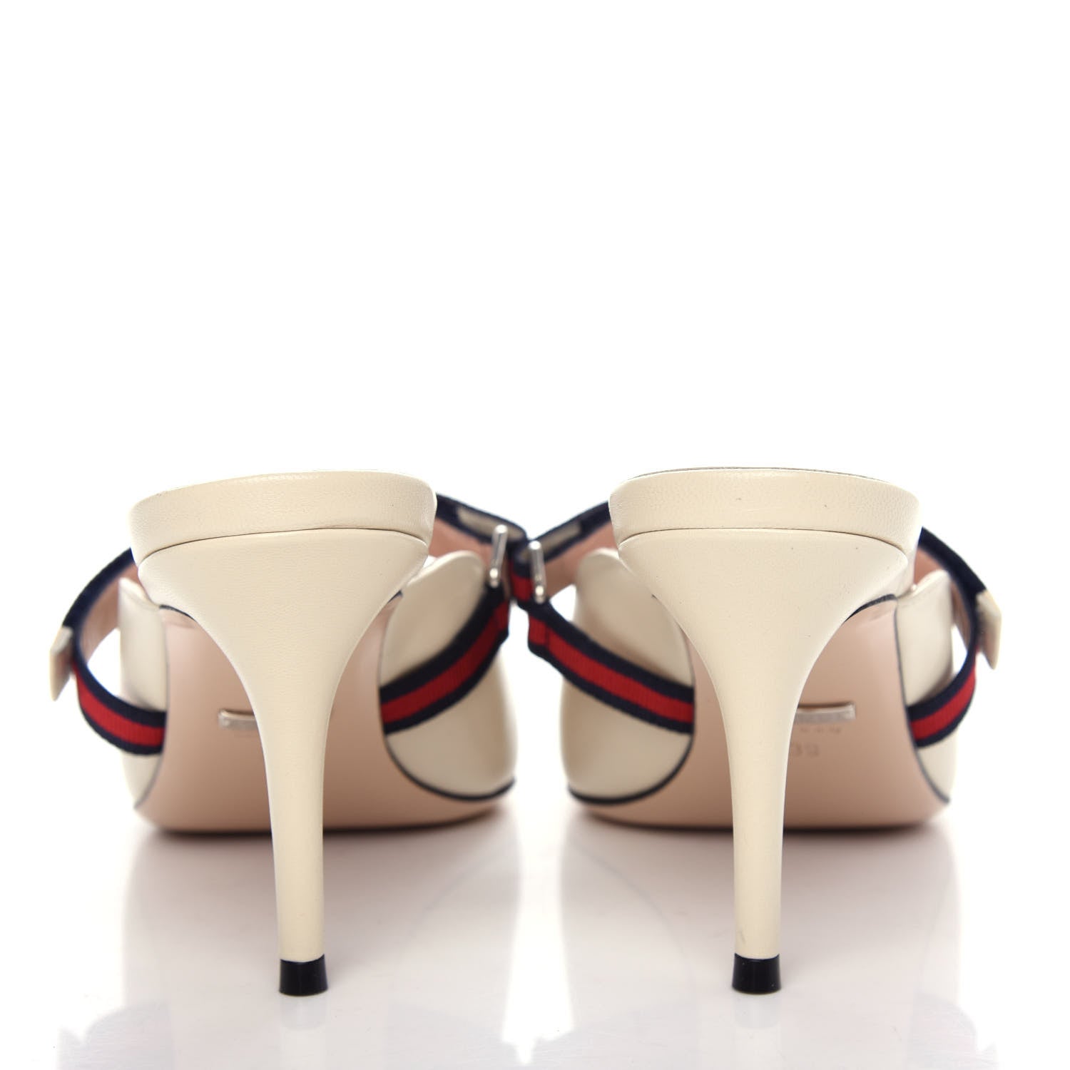 Gucci Malaga Kid Sylvie Web Cross Strap Mid-Heel Slides 39 Vintage White 7 of 11