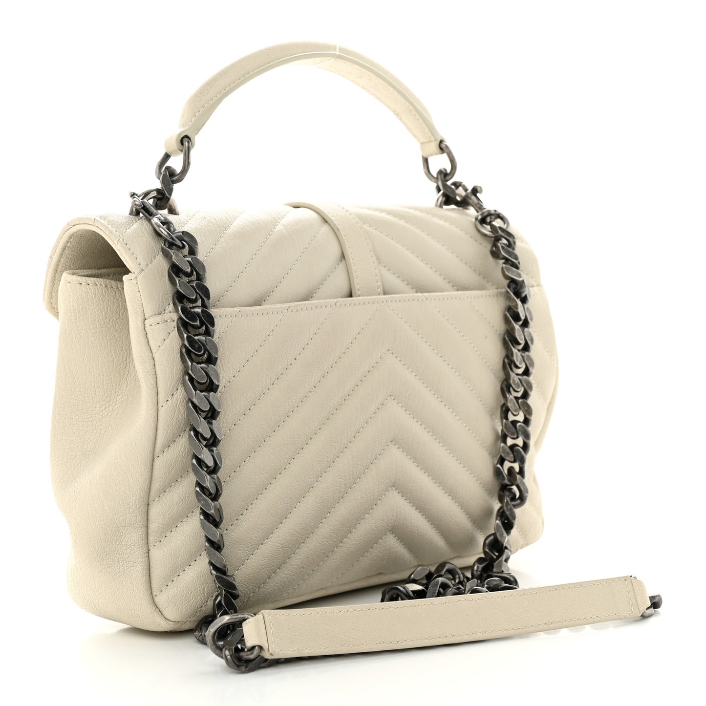 Sheepskin Matelasse Chevron Monogram Medium College Bag Dove White