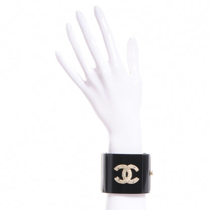 Chanel Resin Crystal CC Cuff Black Gold 2 of 7