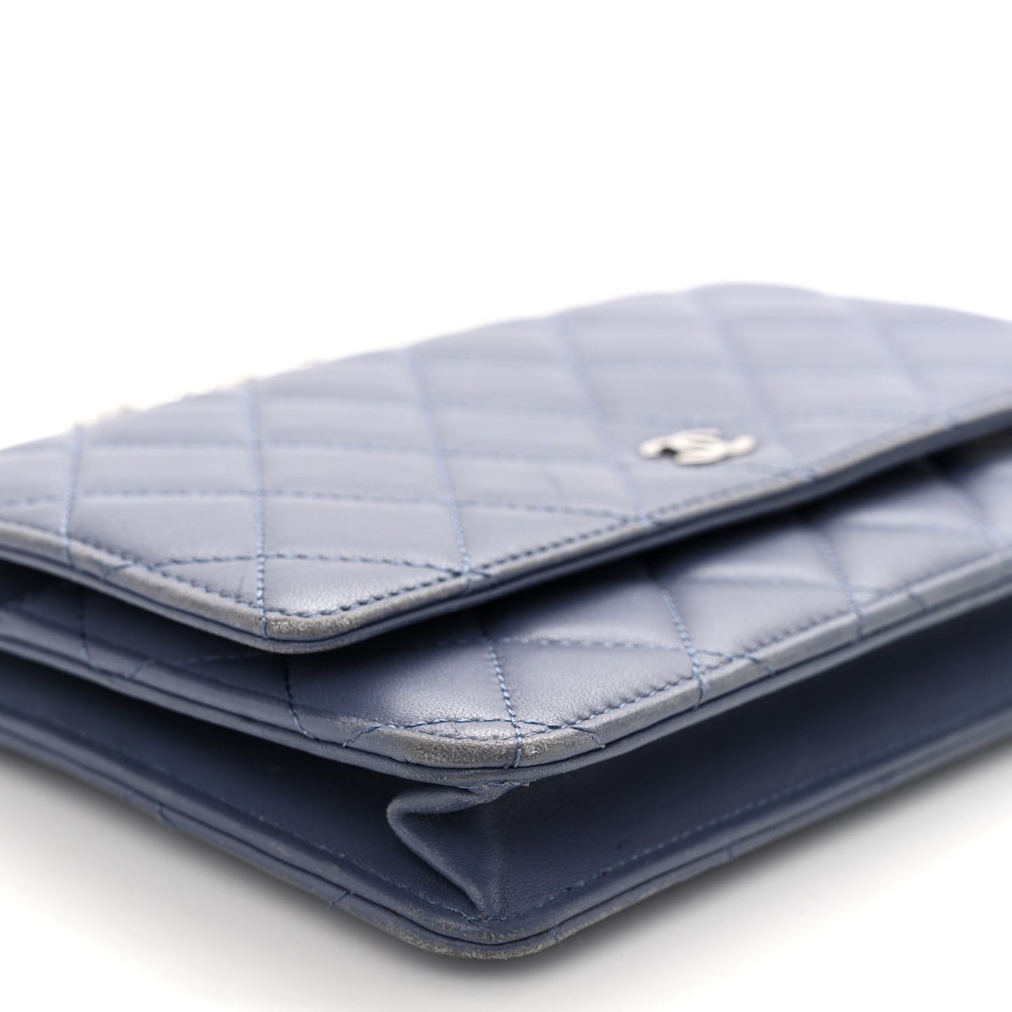 Lambskin Quilted Wallet On Chain WOC Blue