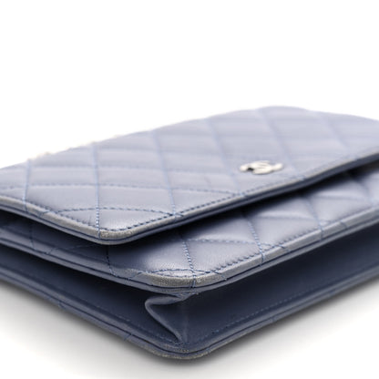 Chanel Lambskin Quilted Wallet On Chain WOC Blue 10 of 13