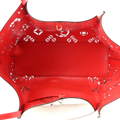 Christian Louboutin Calfskin Perforated Large Loubinthesky Cabarock Spikes Tote Snow 4 of 8