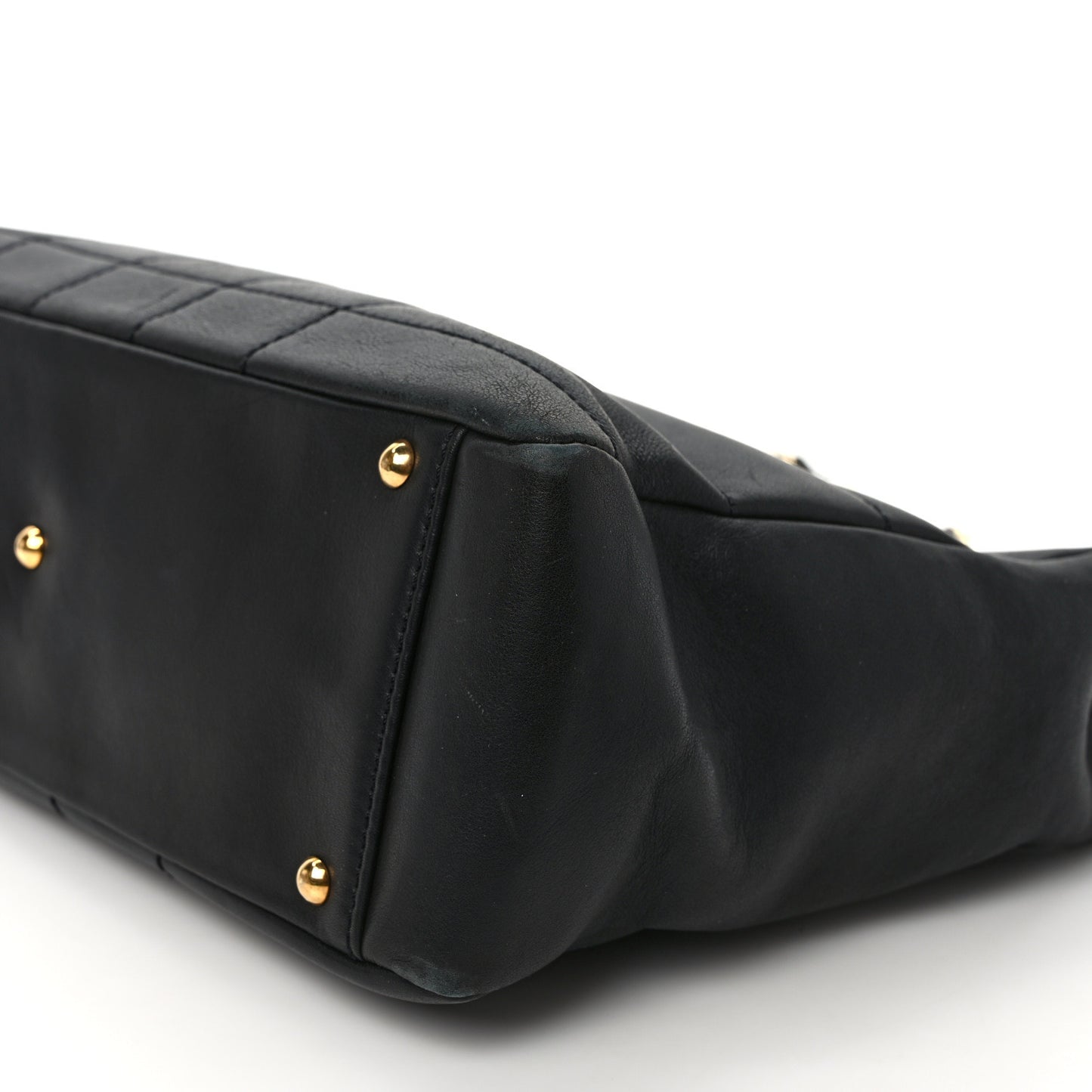 Calfskin Stitched Chocolate Bar Shopping Tote Black