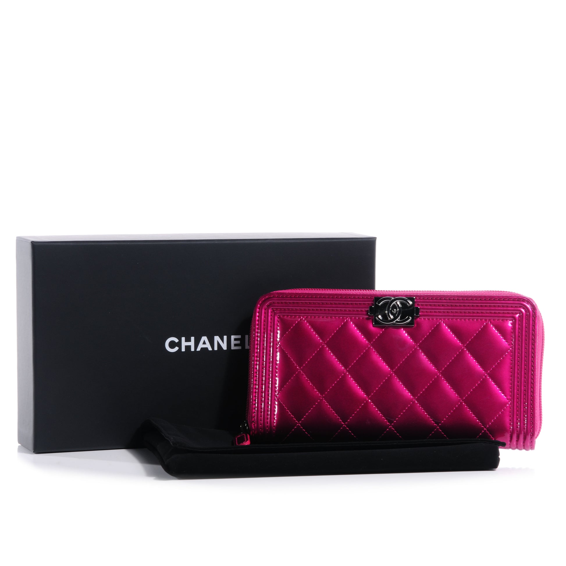 Chanel Metallic Patent Quilted Boy L-Gusset Zip Wallet Pink 9 of 9