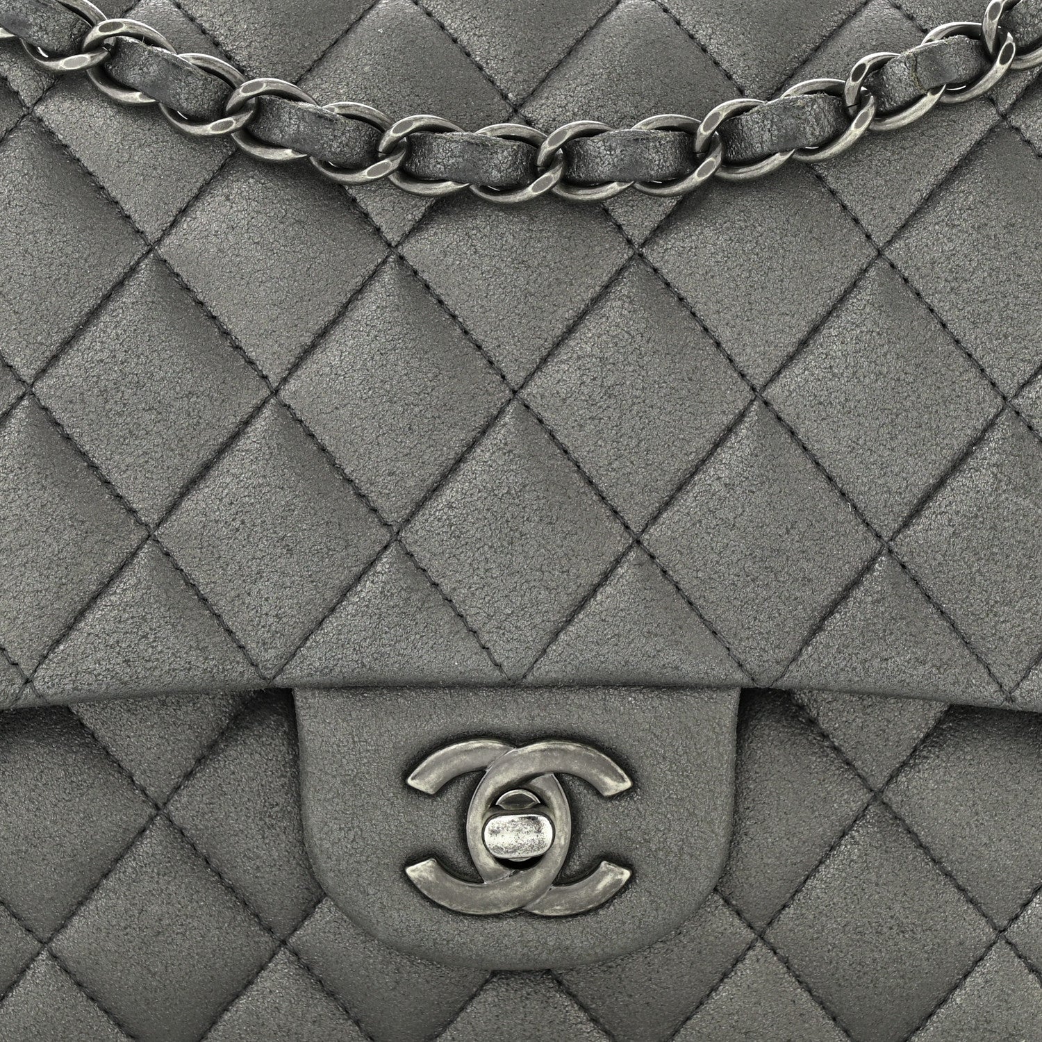 Chanel Metallic Lambskin Quilted Medium Double Flap Pewter 8 of 12