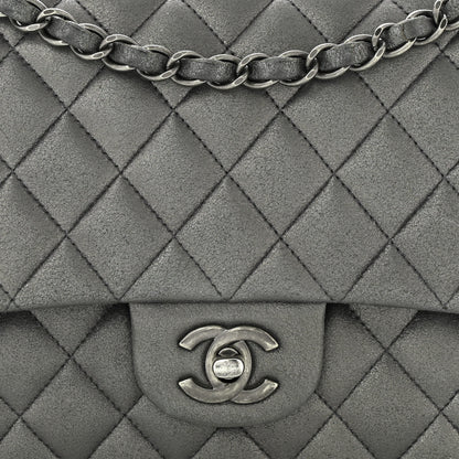 Chanel Metallic Lambskin Quilted Medium Double Flap Pewter 8 of 12