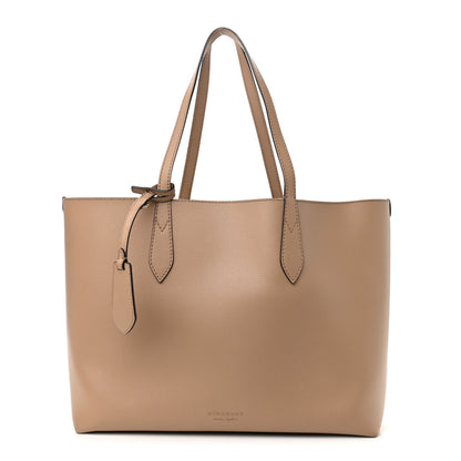 Burberry Grainy Calfskin Haymarket Check Medium Reversible Tote Camel 1 of 14