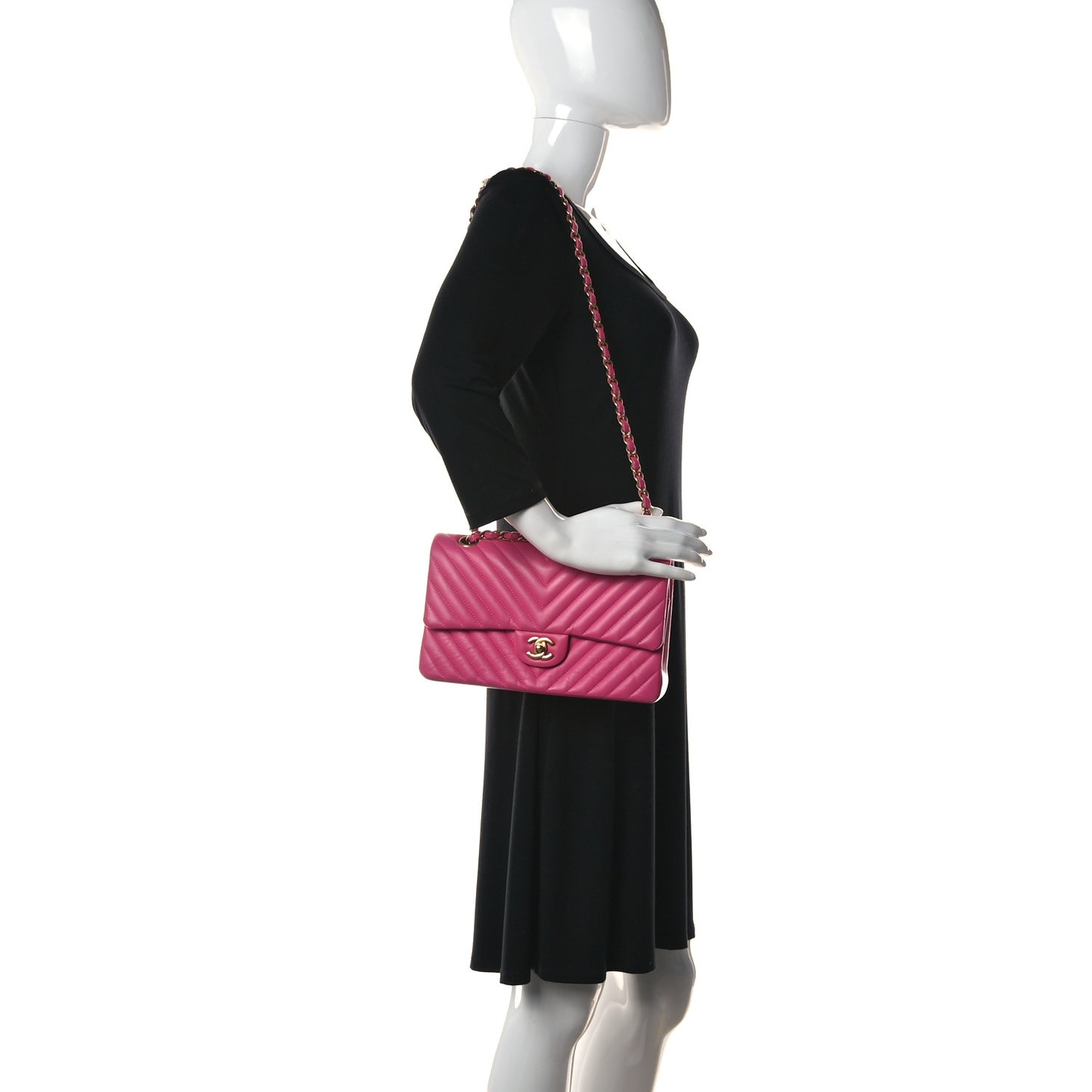 Lambskin Chevron Quilted Medium Double Flap Pink