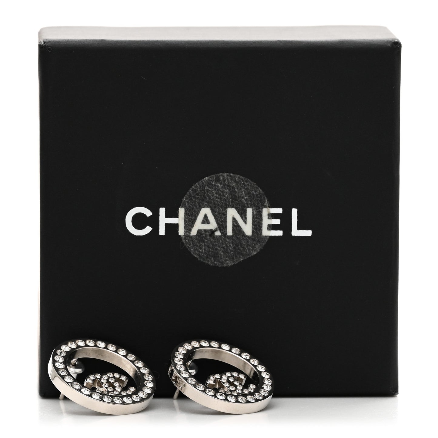 Crystal CC Round Earrings Silver