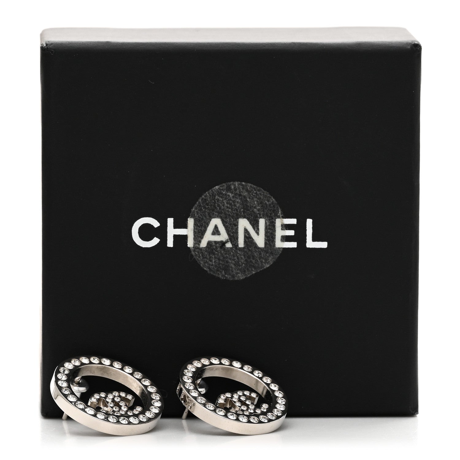 Chanel Crystal CC Round Earrings Silver 5 of 5