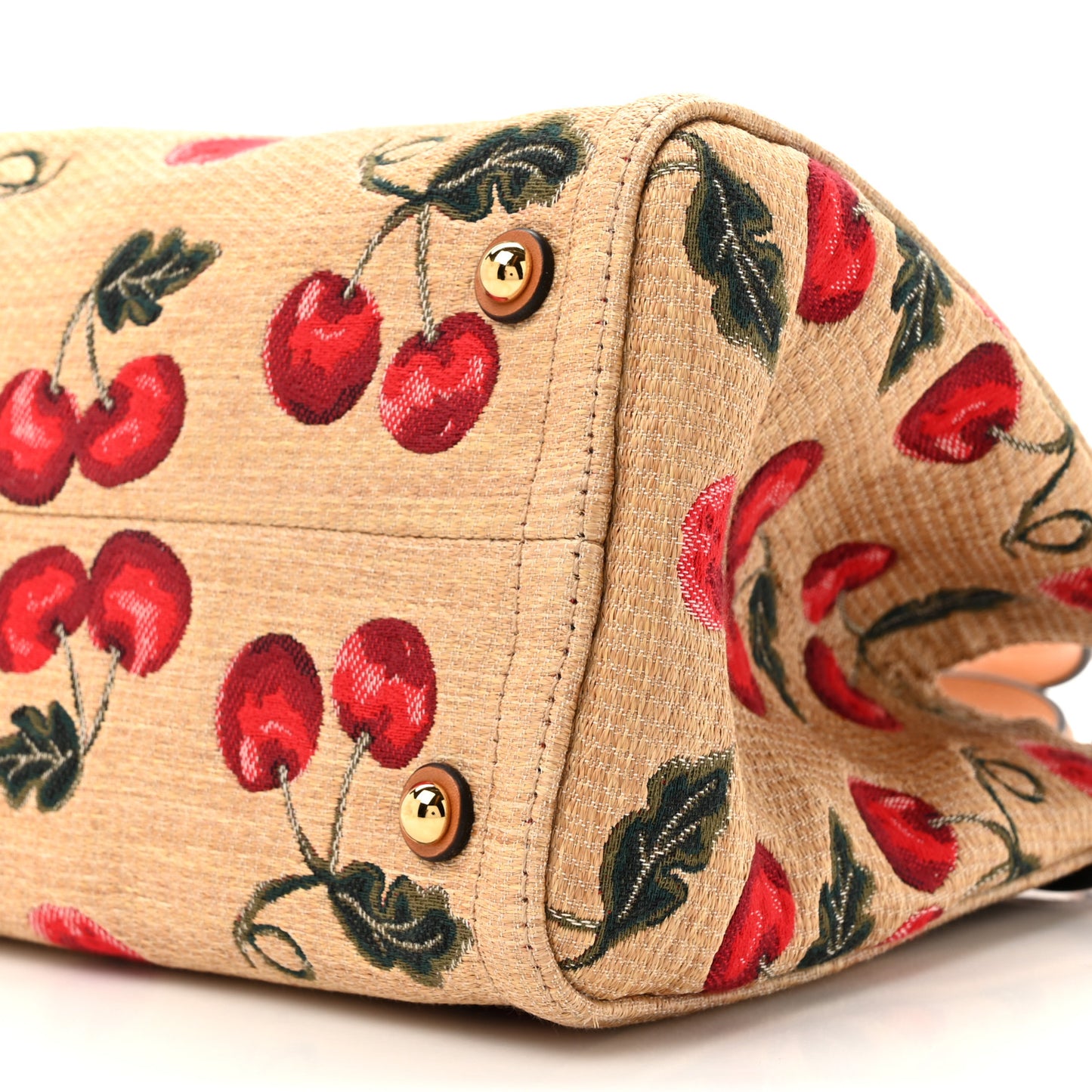 Jacquard Raffia Cherryfic Small Vlogo Antibes Shopping Bag Natural Red
