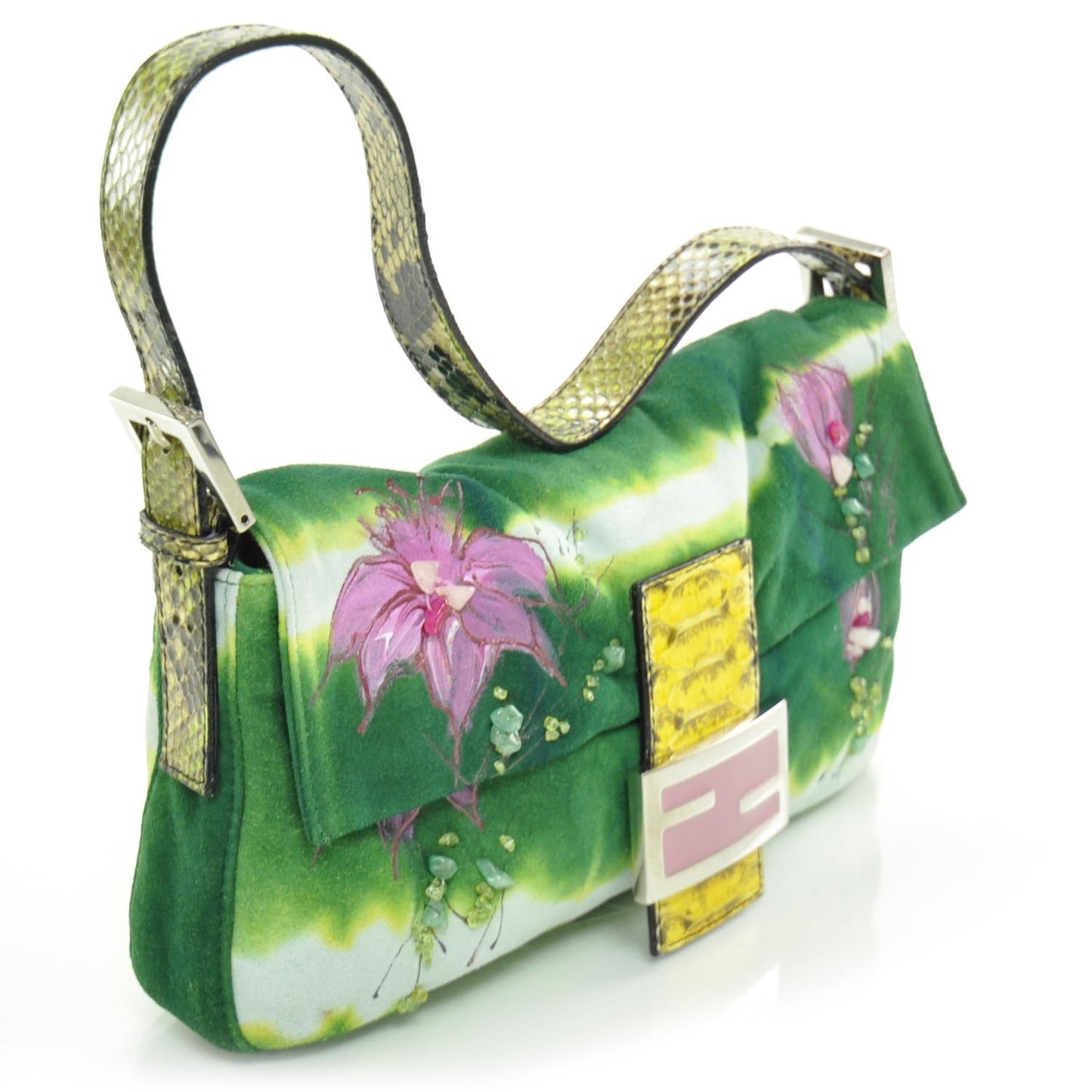 Suede Python Floral Baguette Green