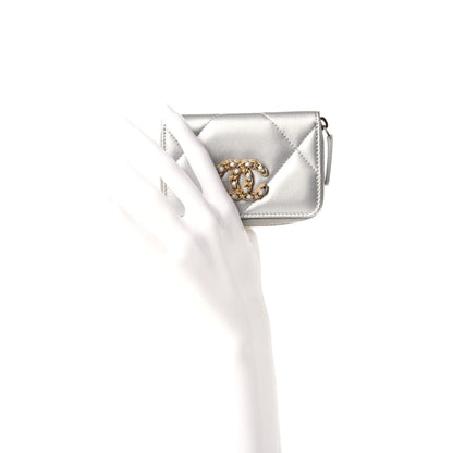 Chanel Metallic Goatskin Quilted 19 Zip Around Coin Purse Wallet Silver 2 of 8