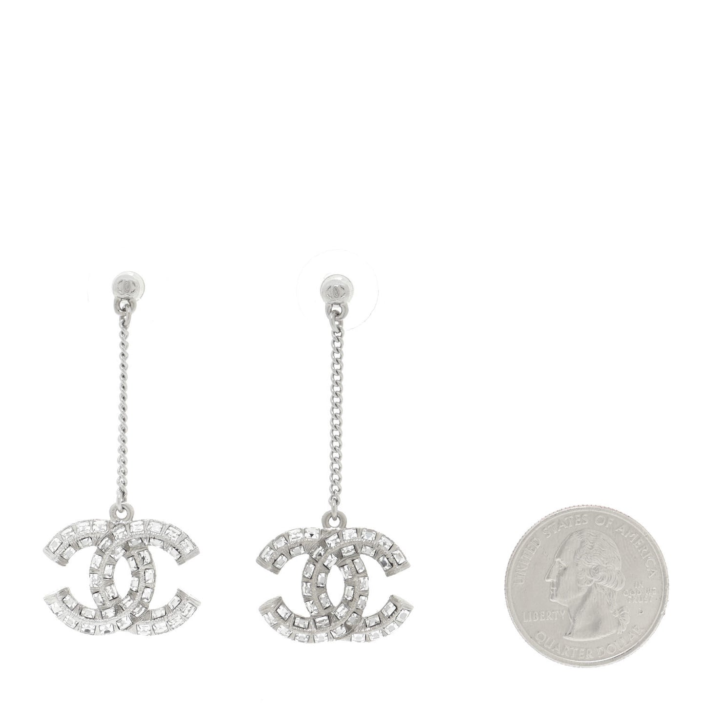 Baguette Crystal CC Drop Earrings Silver