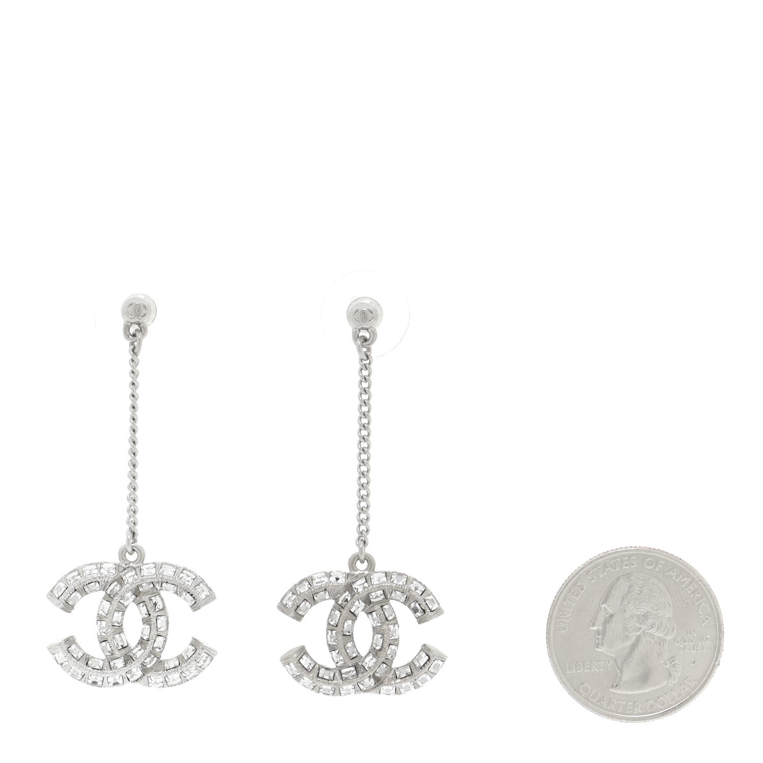 Chanel Baguette Crystal CC Drop Earrings Silver 2 of 5