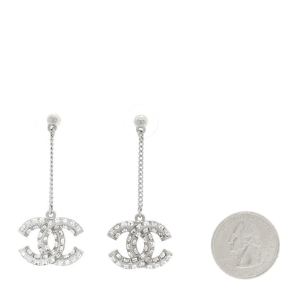 Chanel Baguette Crystal CC Drop Earrings Silver 2 of 5