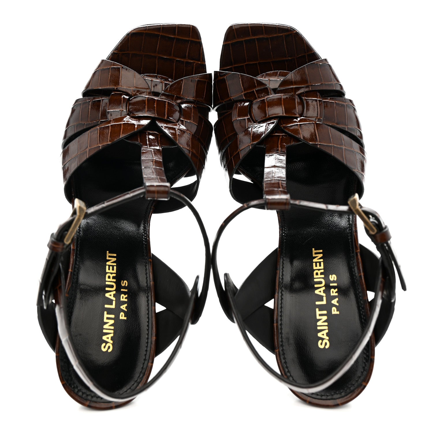 Saint Laurent Calfskin Crocodile Embossed Tribute 105 Sandals 36.5 Moro 2 of 10