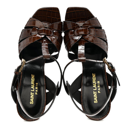 Saint Laurent Calfskin Crocodile Embossed Tribute 105 Sandals 36.5 Moro 2 of 10