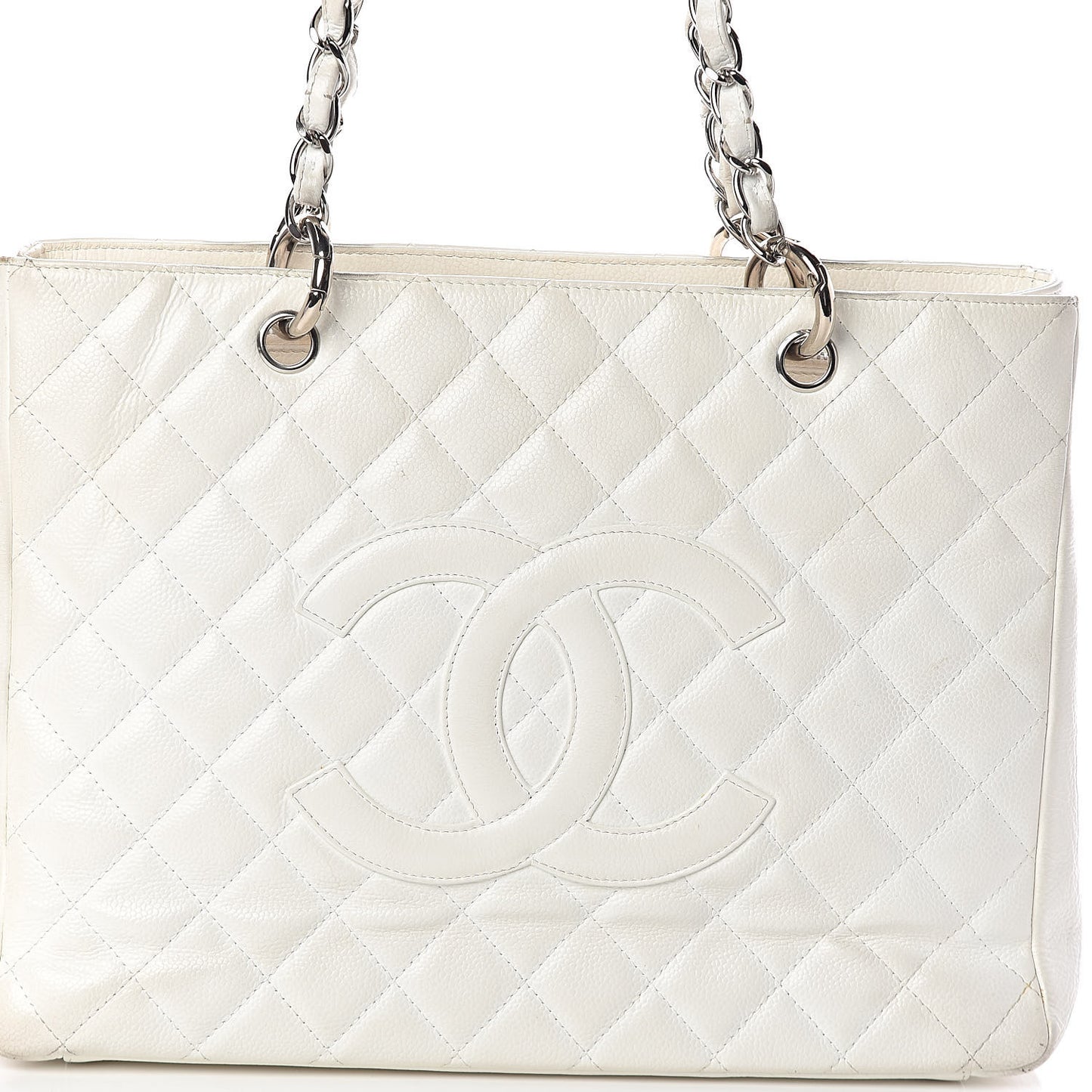 Caviar Quilted Grand Shopping Tote GST White