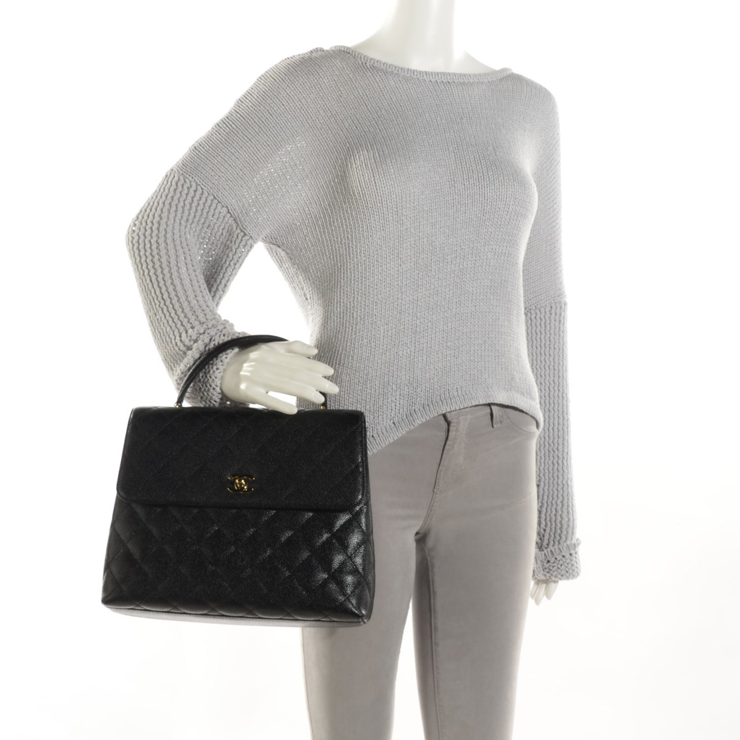 CHANEL Caviar Quilted Jumbo Kelly Flap Black