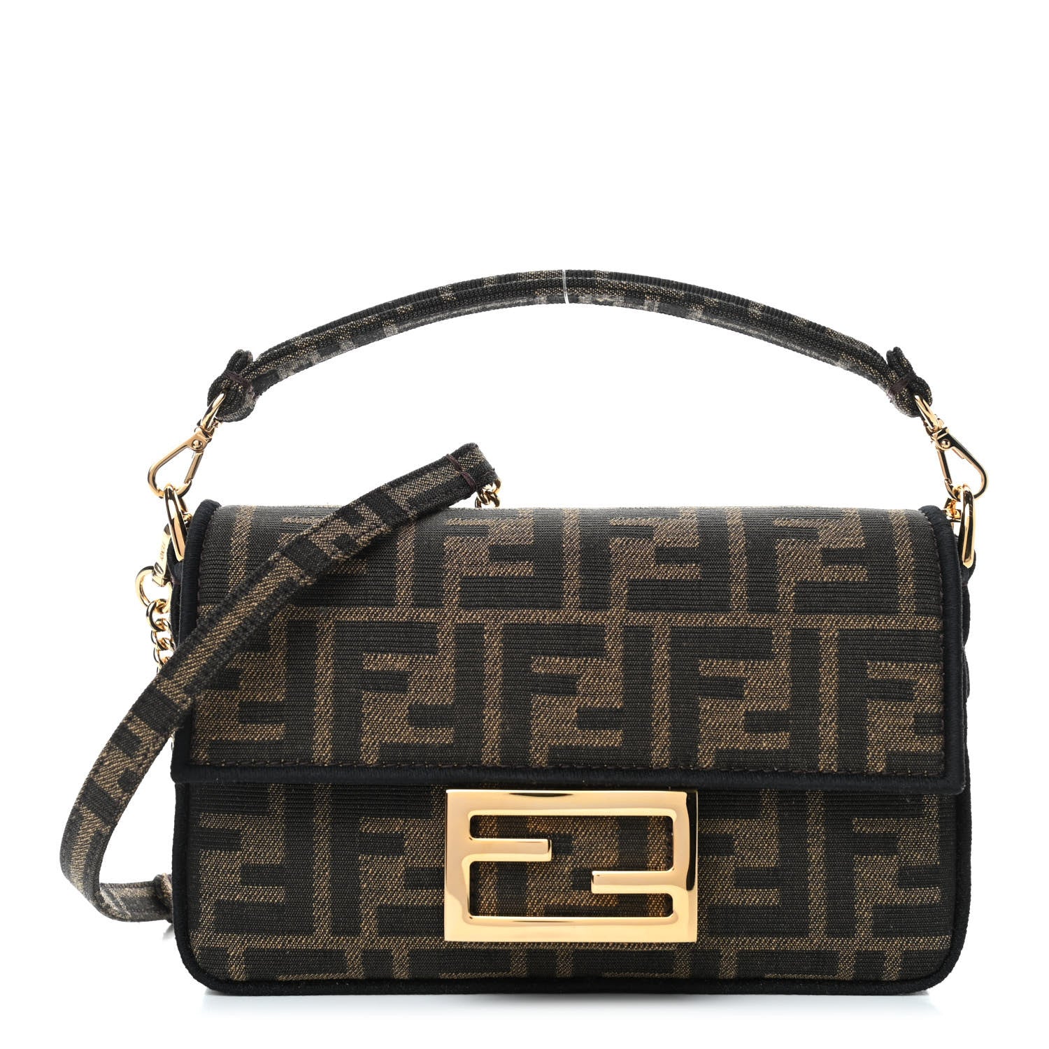 Fendi Fabric Jacquard FF 1974 Mini Baguette Tobacco Moro Black 1 of 4