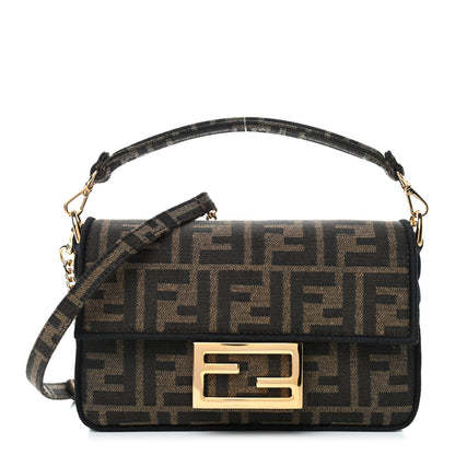Fendi Fabric Jacquard FF 1974 Mini Baguette Tobacco Moro Black 1 of 4