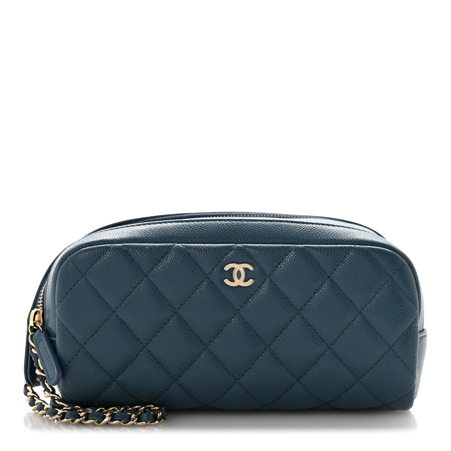 Caviar Quilted Toiletry Case With Chain Blue