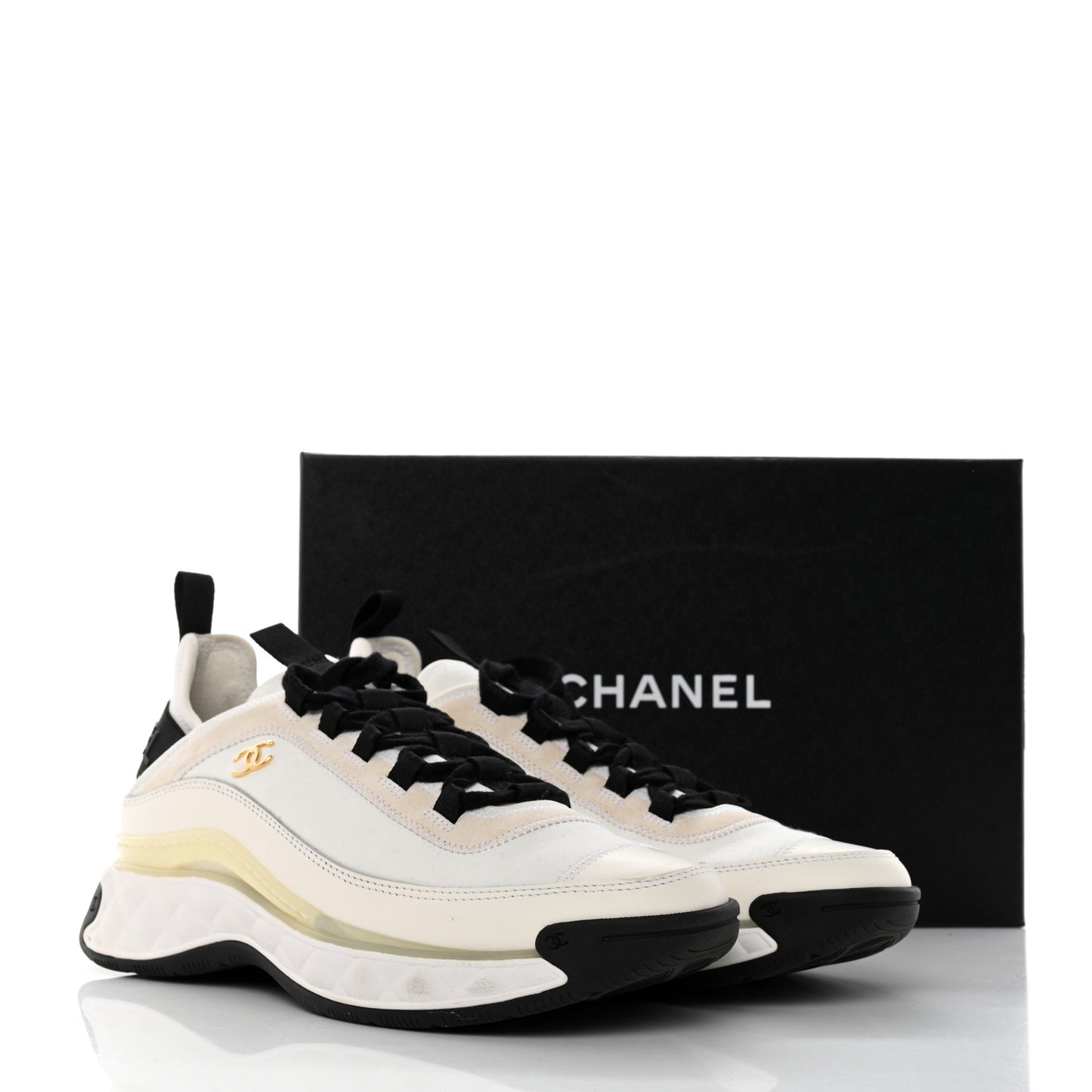 Velvet Calfskin Mixed Fibers CC Sneakers 39.5 Ivory Black