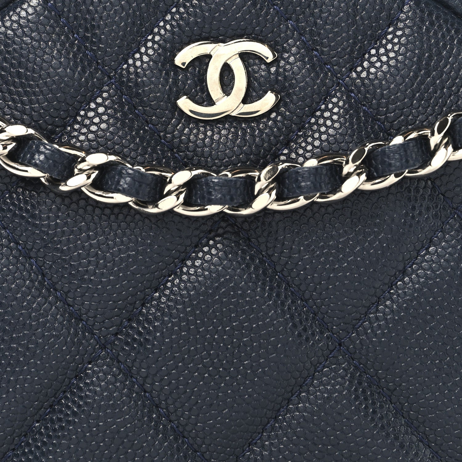Chanel Caviar Quilted Round Clutch With Chain Navy 8 of 10