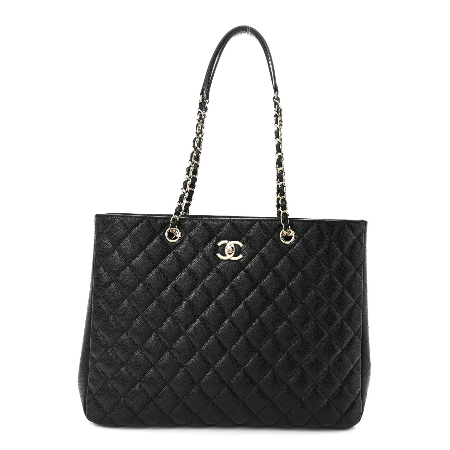 Caviar Quilted Large Shopping Tote Black