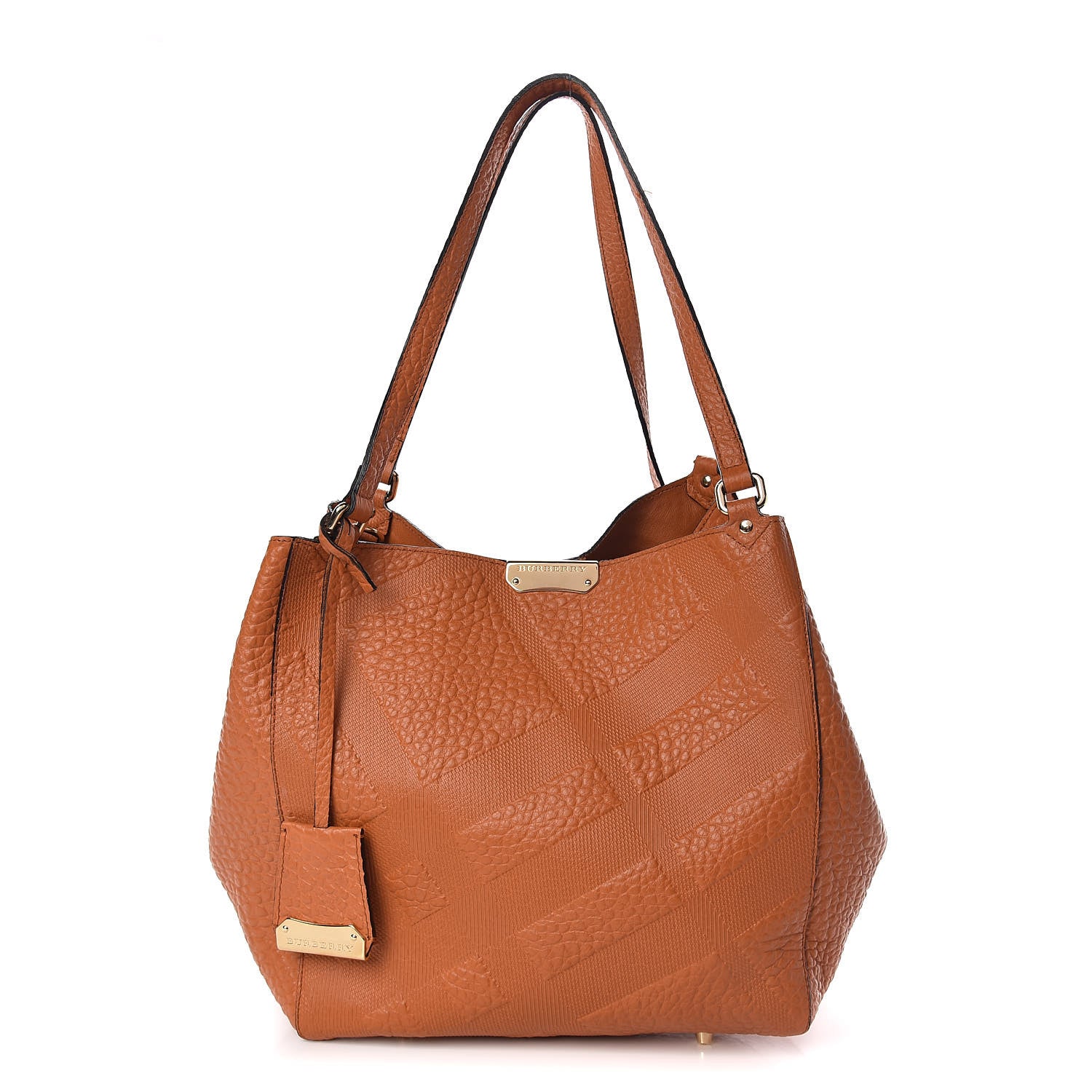 Burberry Signature Grain Calfskin Check Embossed Small Canterbury Tote Copper Orange 1 of 9