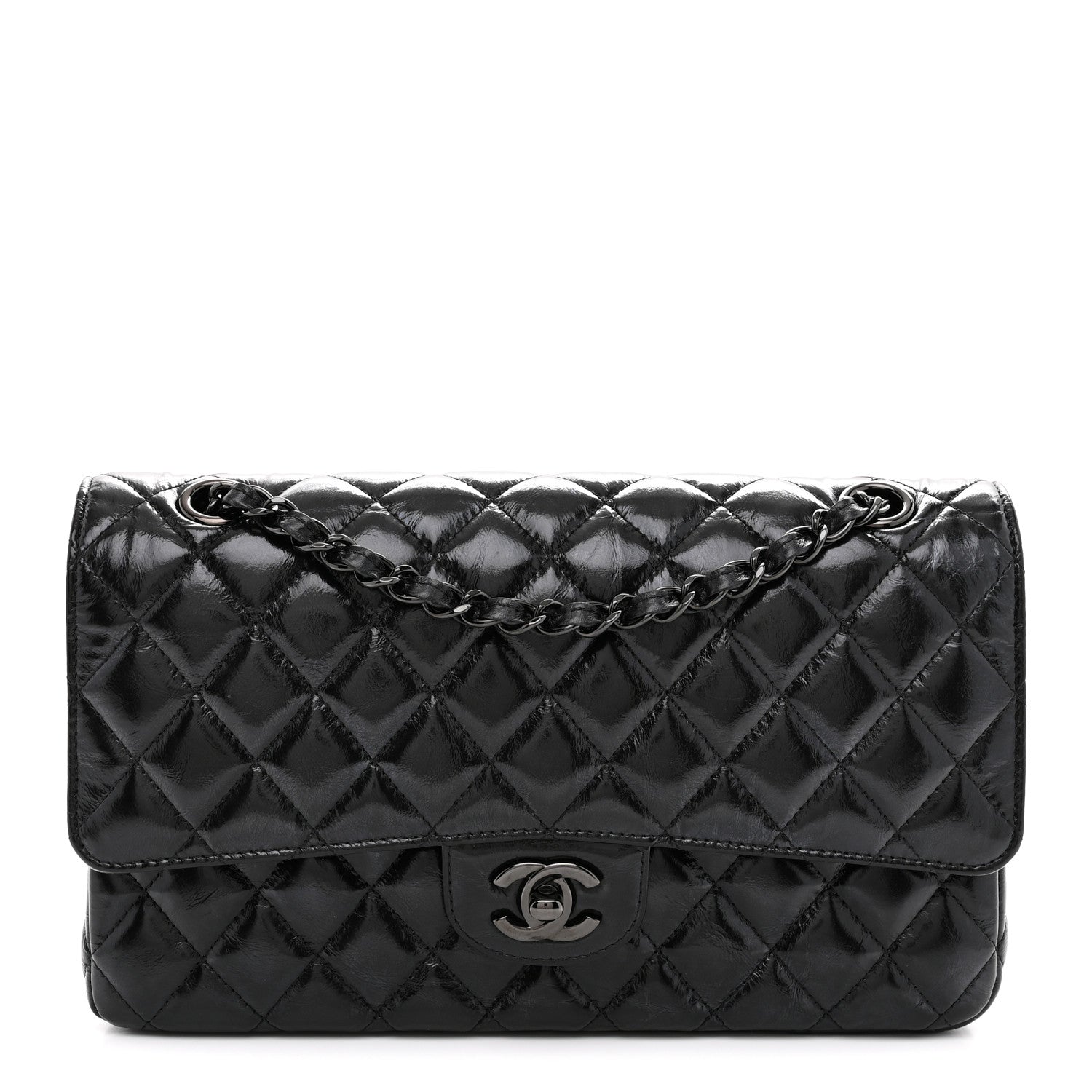 Chanel Shiny Crumpled Calfskin Quilted Medium Double Flap So Black 1 of 11
