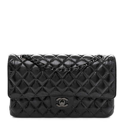 Chanel Shiny Crumpled Calfskin Quilted Medium Double Flap So Black 1 of 11